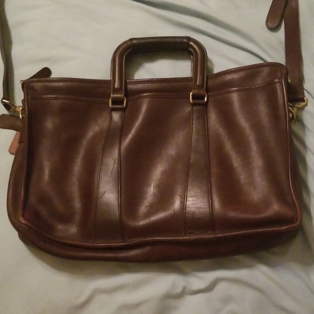 Coach brown leather laptop bag